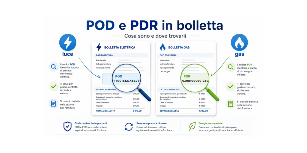 POD e PDR in bolletta per identificare le utenze luce e gas